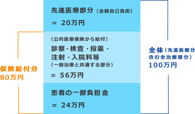 総医療費が100万円、うち先進医療技術部分の費用が20万円だったケース